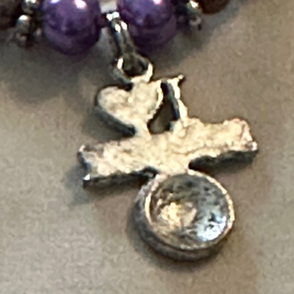 3/$15 Wine glass tag – stainless steel hoop, purple/mocha beads, soccer charm - Picture 8 of 11